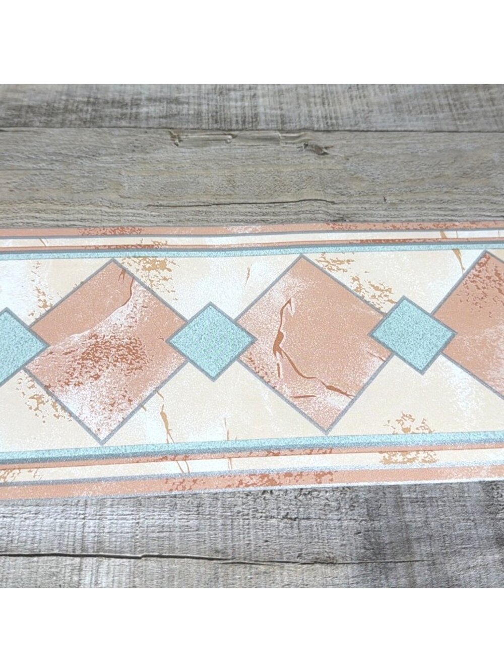 VTG Southwestern Geometric Diamond Wallpaper Border Peach Teal Art Deco 16.2 Yds - Picture 5 of 15